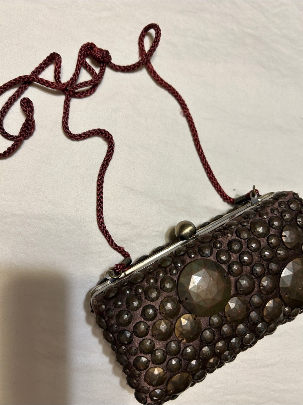 Beaded Brown Mini Crossbody Bag with Chain Strap